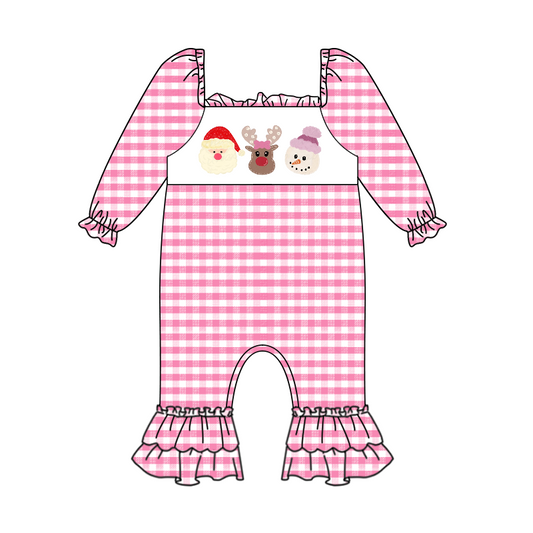 0920 preorder pink plaid deer snow christmas long sleeve girl romper