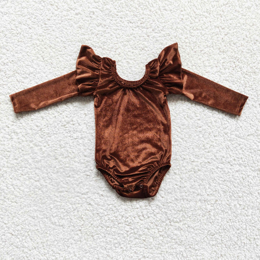 LR0207 RTS girl brown velvet bubble romper 1118