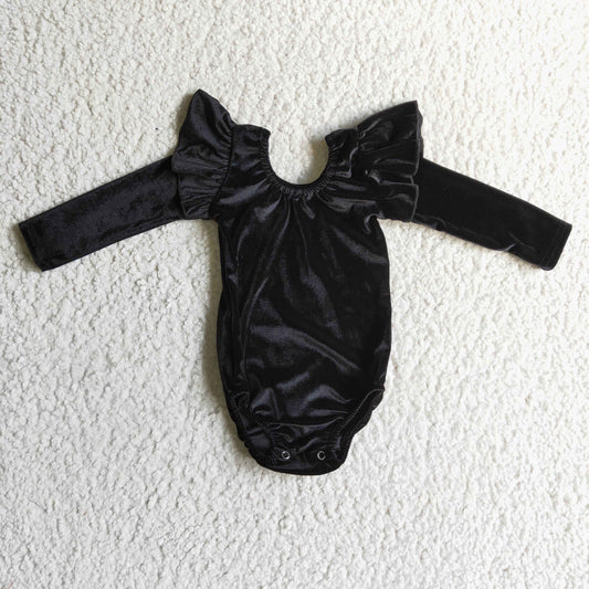 LR0208 girl black velvet bubble romper