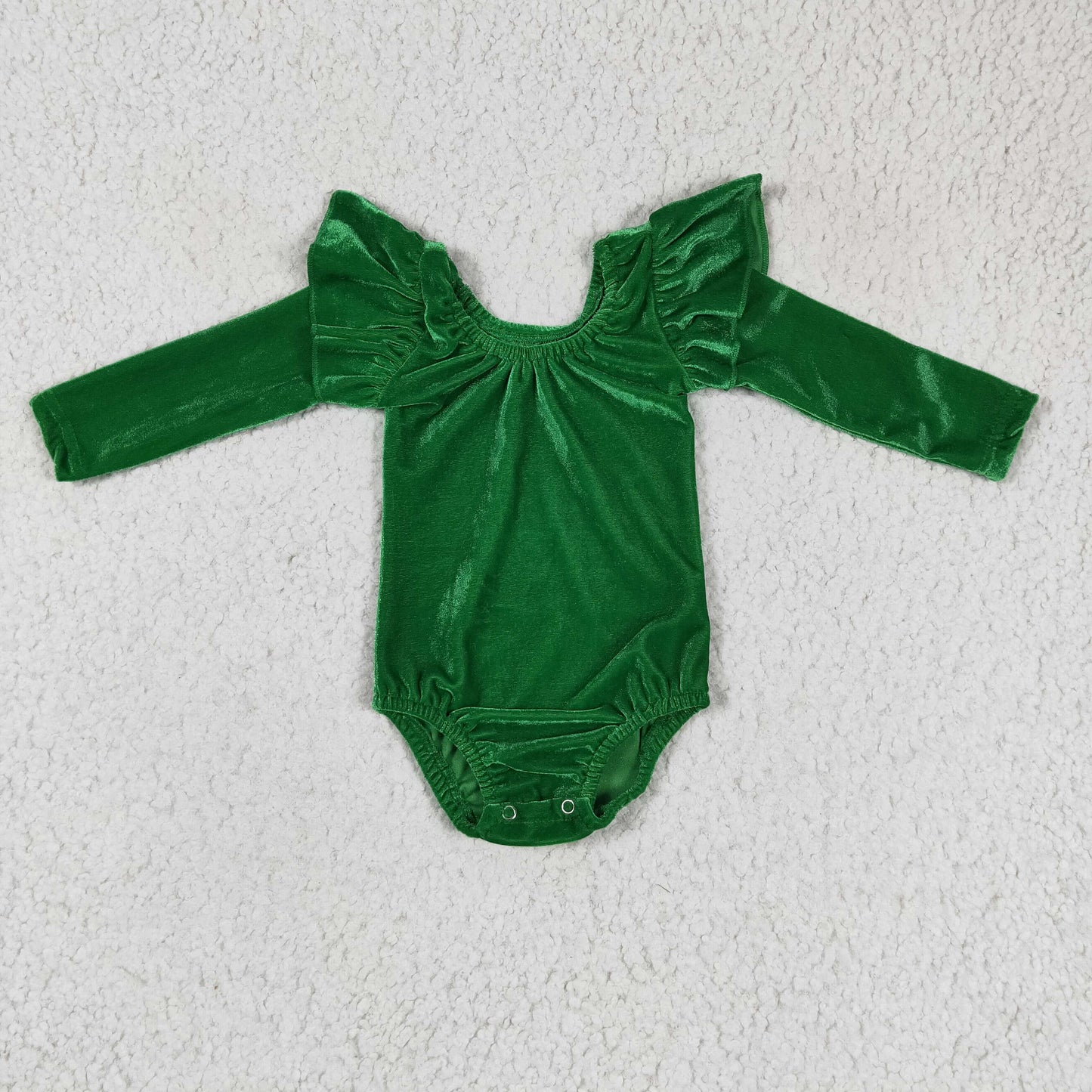 LR0212 RTS girl green velvet bubble romper 1122