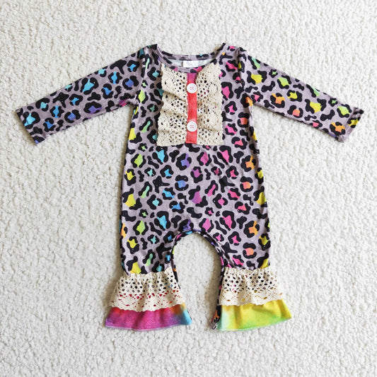 LR0215 long sleeve colorful leopard GIRL romper 1109 rts