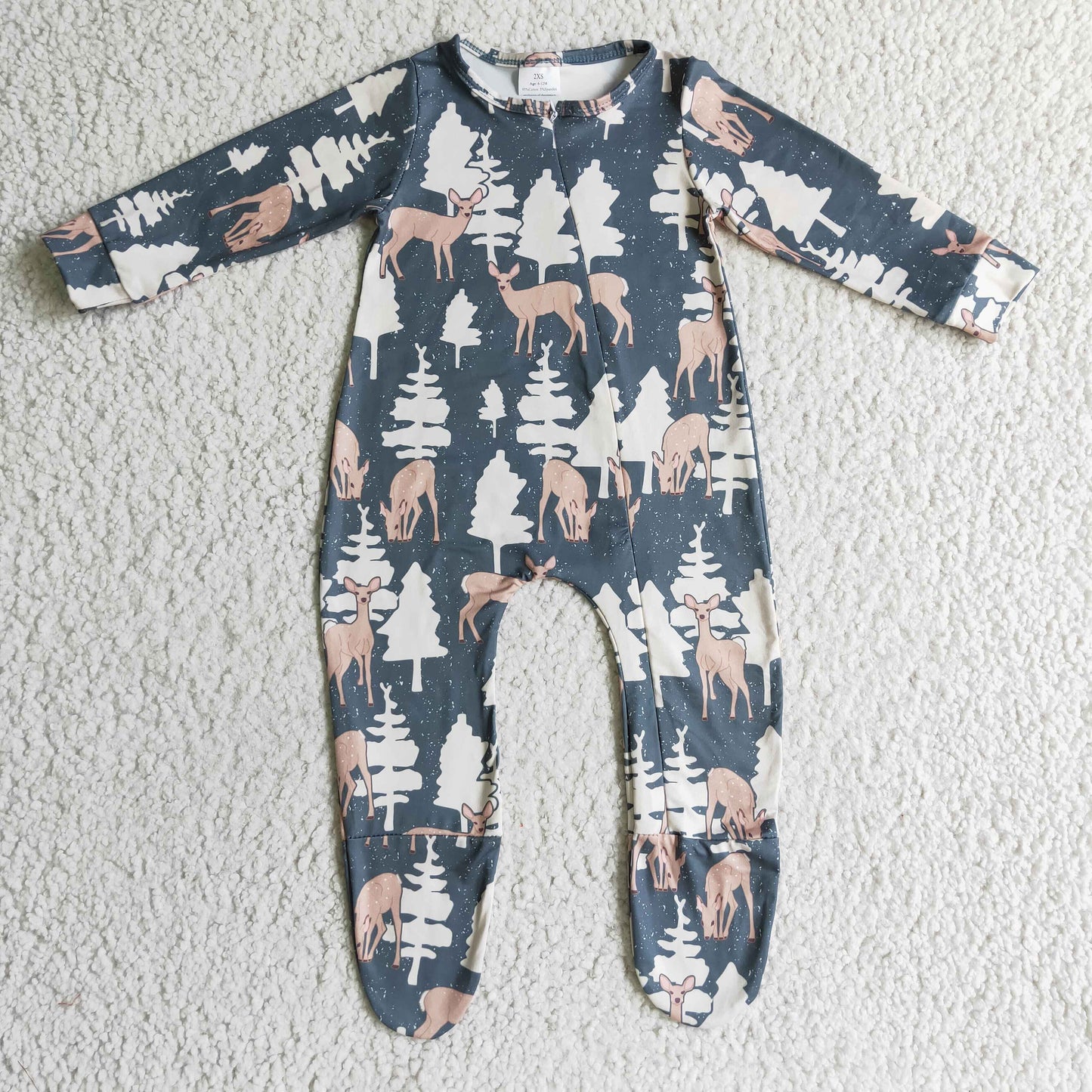 LR0222 christmas tree deer long sleeve girl romper RTS 1117