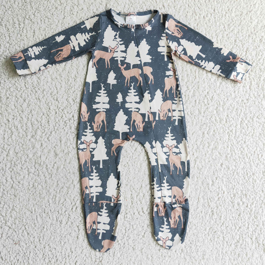 LR0222 christmas tree deer long sleeve girl romper RTS 1117