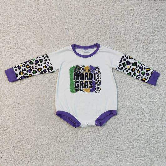 LR0226 Mardi gras purple long sleeve girl bubble romper 1118 RTS