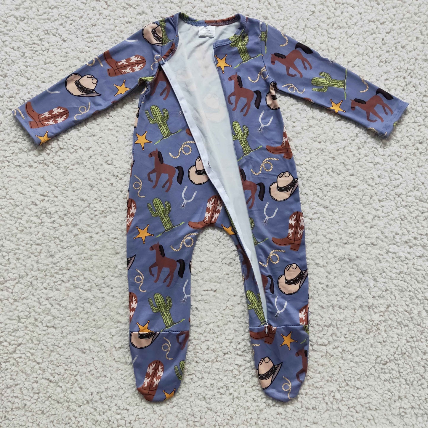 1121 RTS cow western horse cactus hat long sleeve baby boy romper LR0230