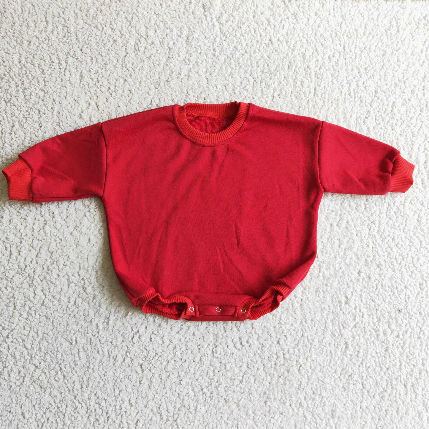 LR0242 RTS long sleeve red baby solid cotton girl romper RTS
