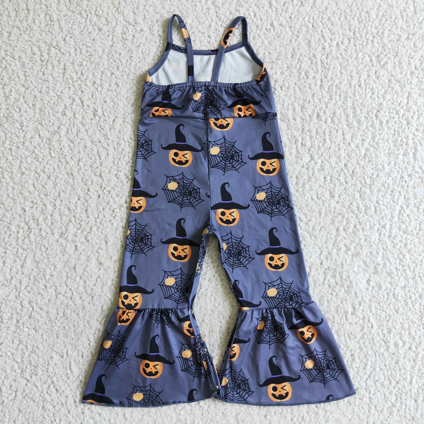 SR0066 RTS orange pumpkin halloween sling overall bell bottom black bat girl jumpsuit 0722