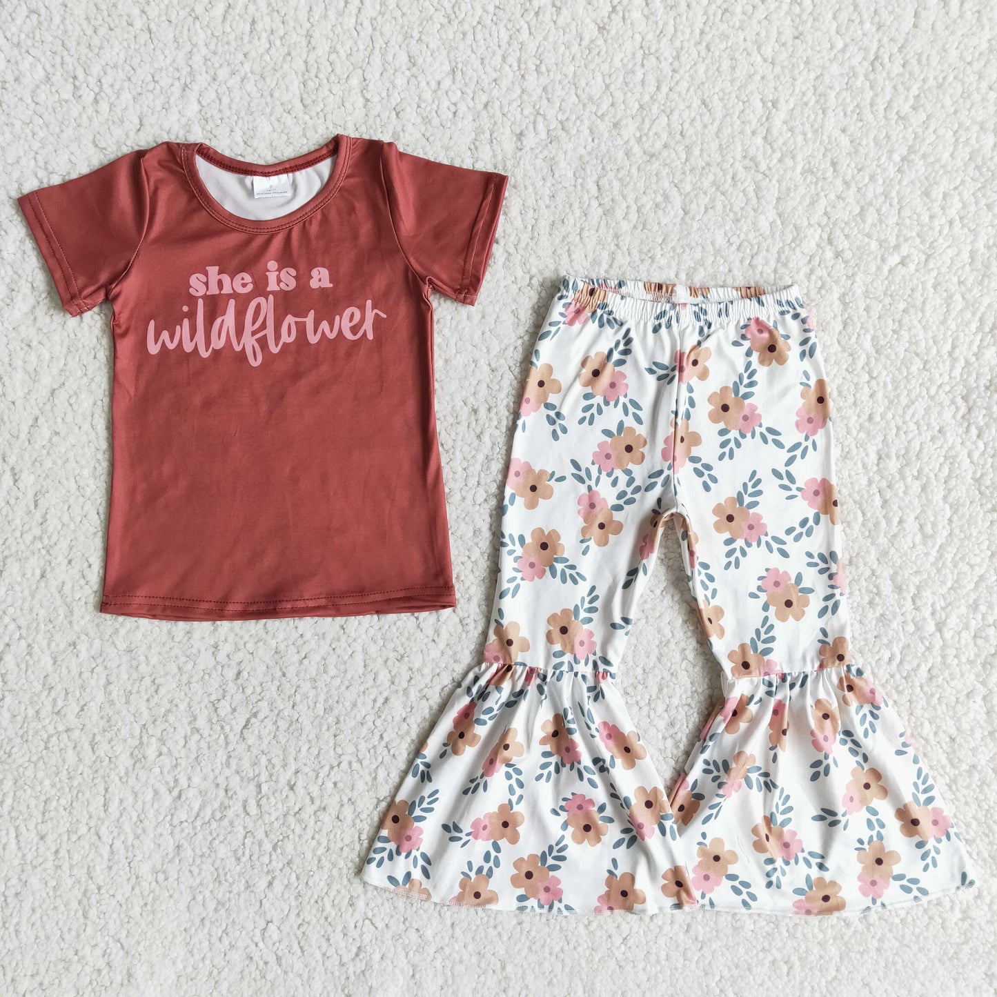 she is a wildflower letters floral red short sleeve bell bottom pant outfit Jan0115