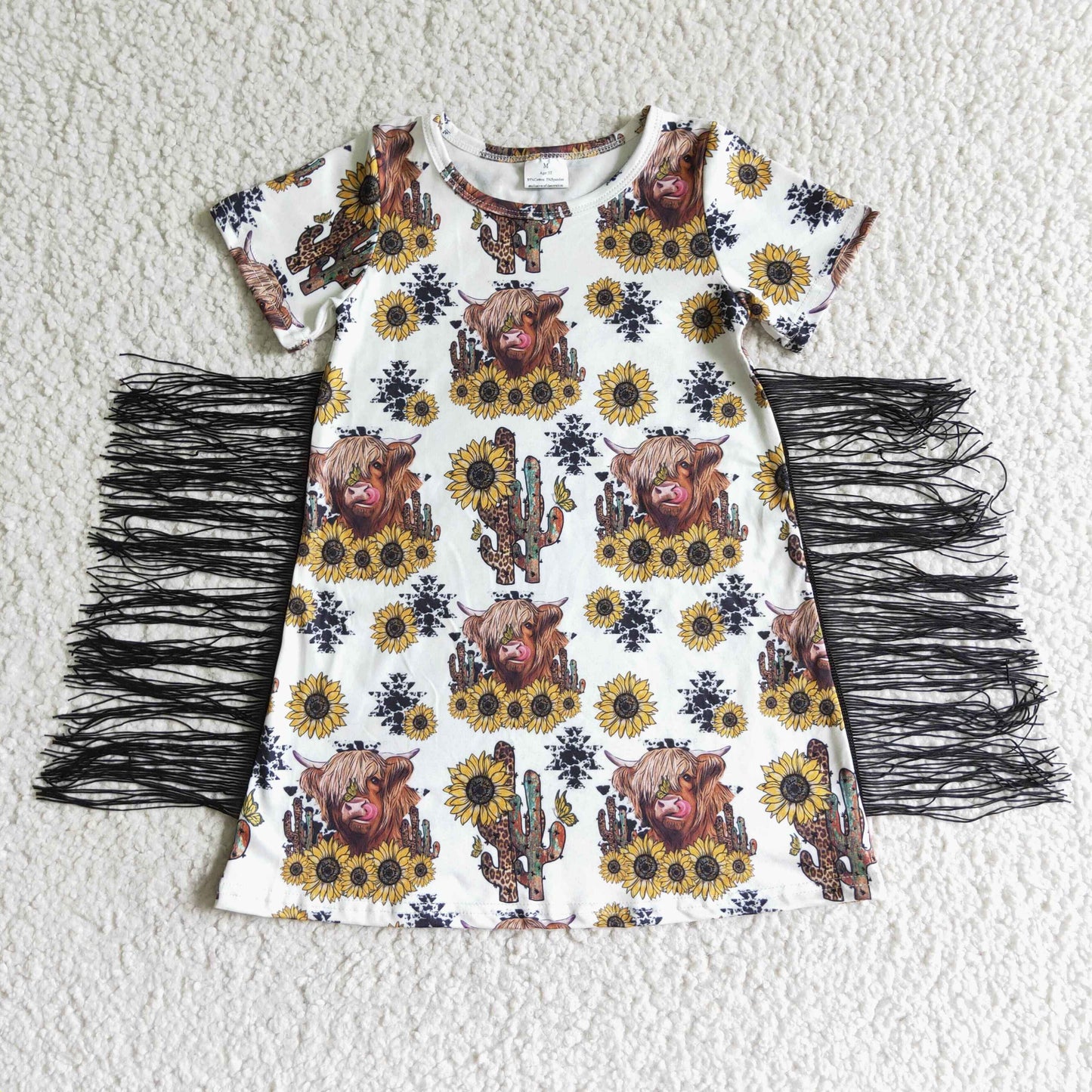 promotion GSD0084 western sunflower yak cactus designs tassel baby girl dress