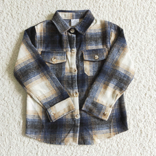 BT0117 blue plaid long sleeve Cotton top boy top shirt 1029