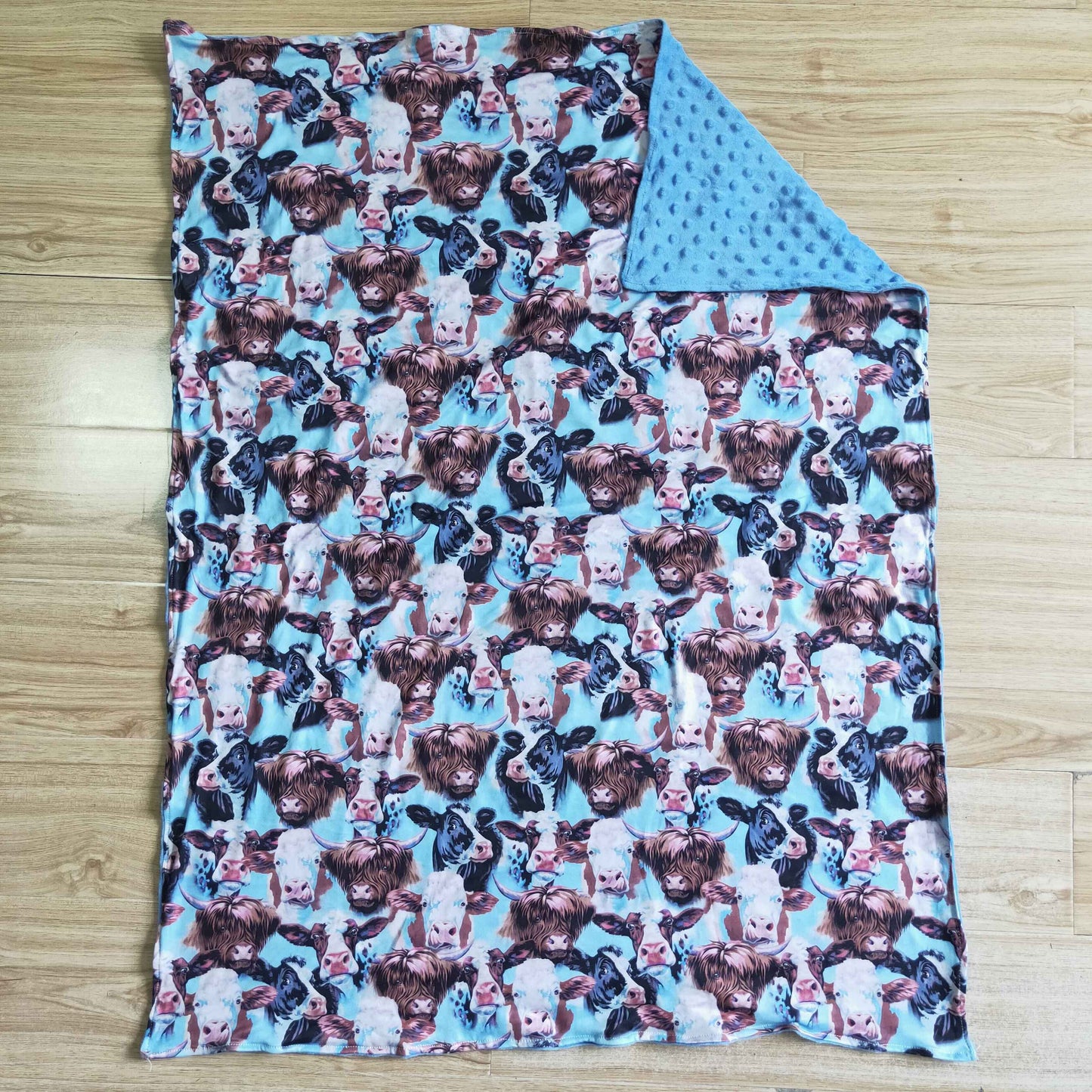 BL0017 RTS western design blue cow baby blanket 20230811 RTS