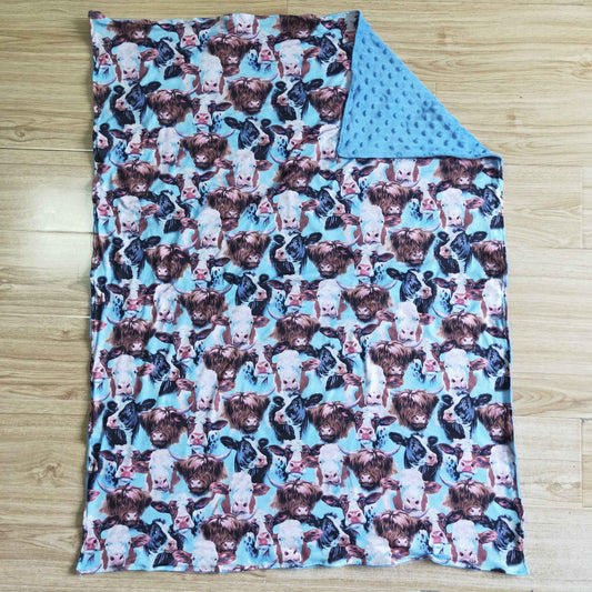 BL0017 RTS western design blue cow baby blanket 20230811 RTS