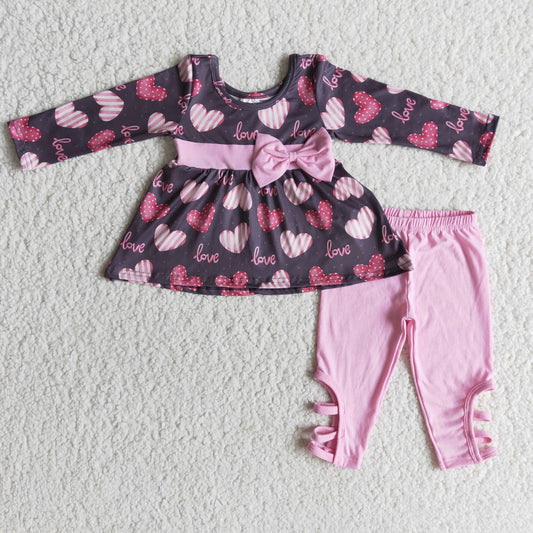 promotion valentine girl love tunic pink bow long sleeve legging pant outfit