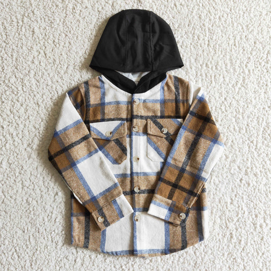 BT0076 brown plaid shirt long sleeve Cotton top boy hoodie top 1029 RTS