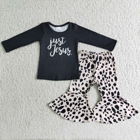 promotion RTS 202501 RTS 6 B6-2 black girl leopard long sleeve bell bottom pants outfits