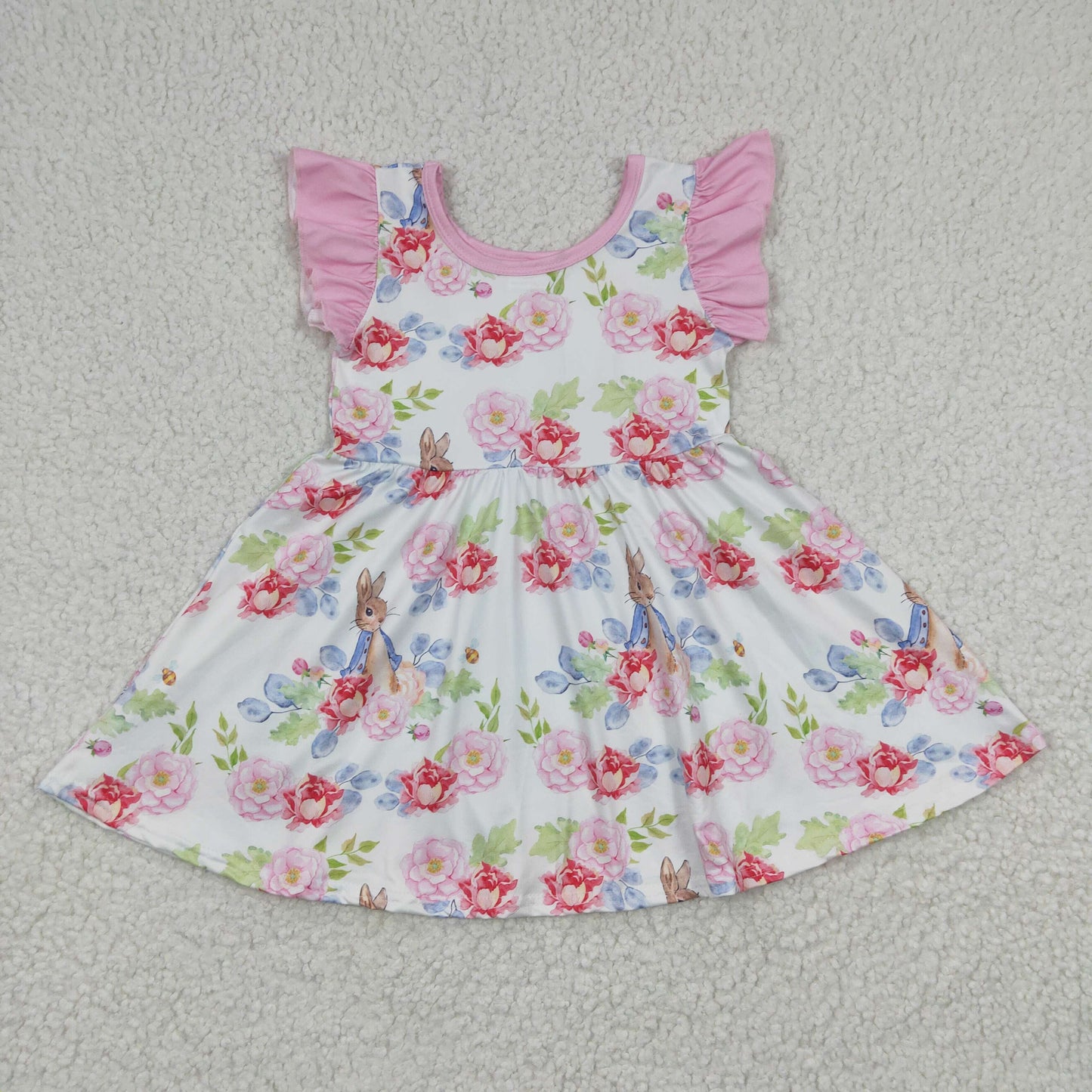 GSD0223 flower Easter rabbit short sleeve  girl dress 20230207 RTS