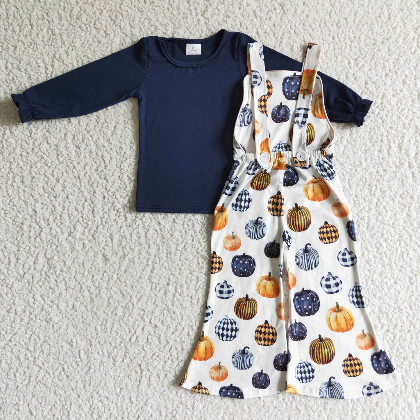 RTS colorful Halloween pumpkin blue top girl overall jumpsuitoutfit 0905