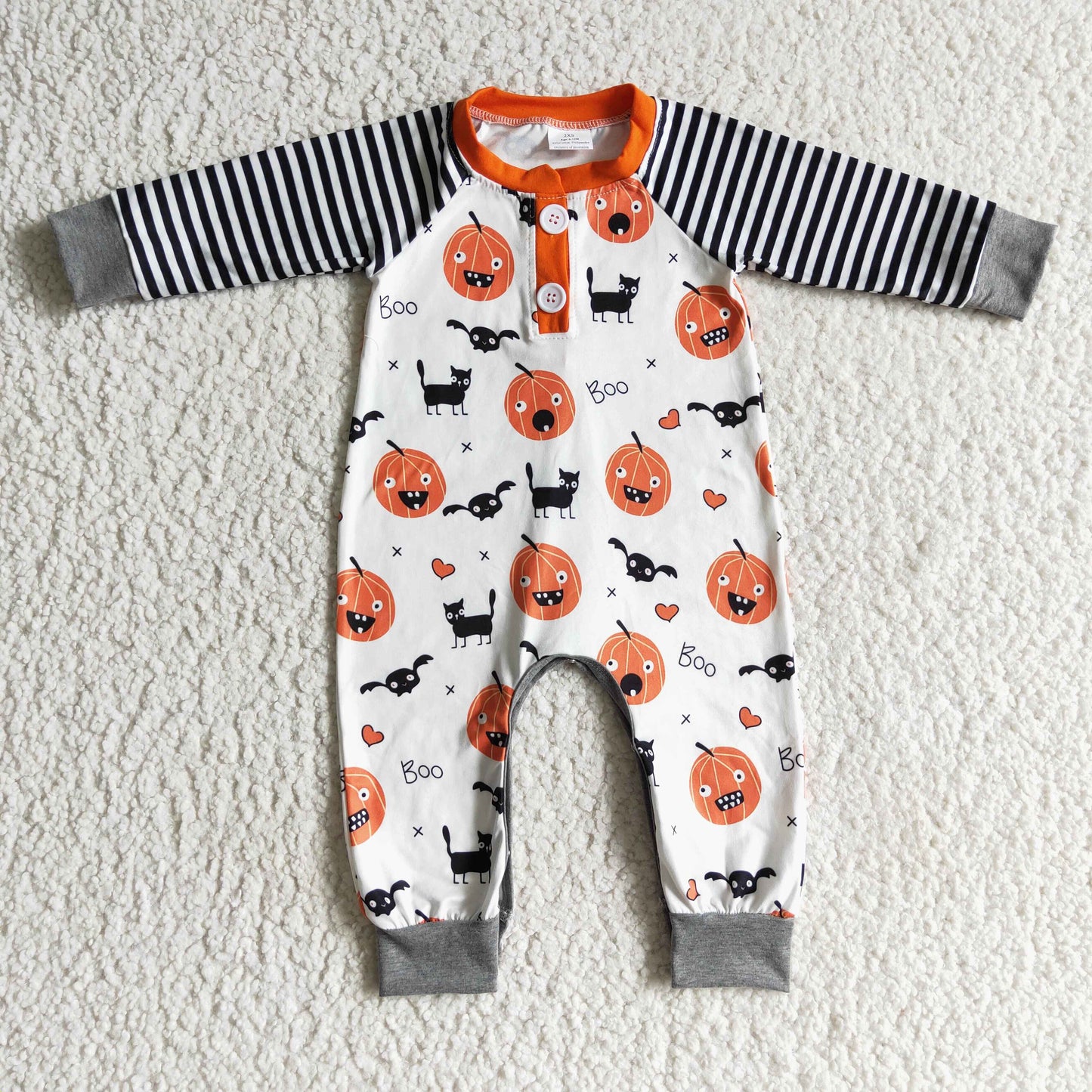 halloween pumpkin bat grey pumpkin long sleeve BOY romper 0919 rts