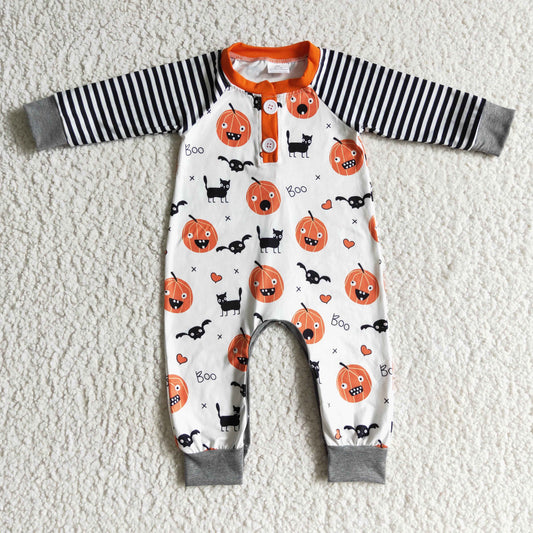 halloween pumpkin bat grey pumpkin long sleeve BOY romper 0919 rts