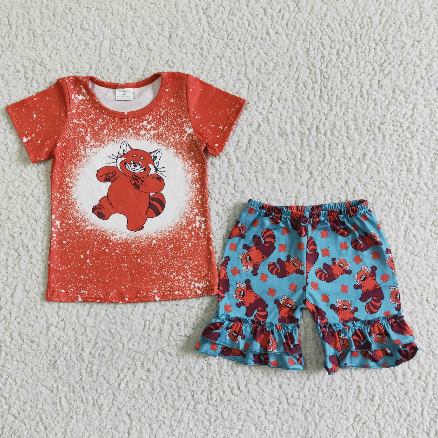 promotion RTS red turning cartoon big cat turn summer boy set blue shorts girl outfits 0516