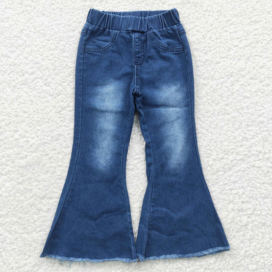 P0070 bell bottom elastic band bleaching girl denim  jeans 20230318 RTS