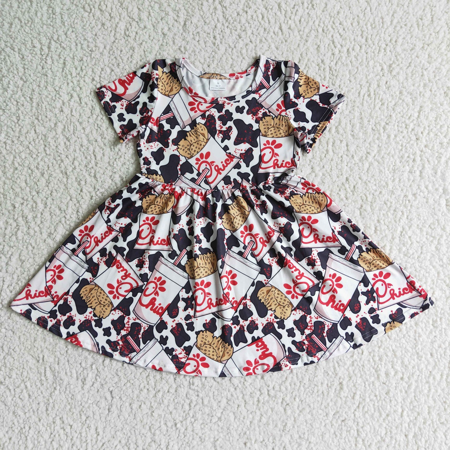 promotion RTS chick fil short sleeve summer girl dress 202408