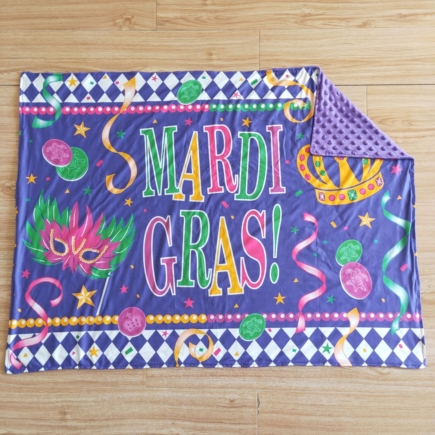 Mardi Gras Carnival letters purple holiday blanket