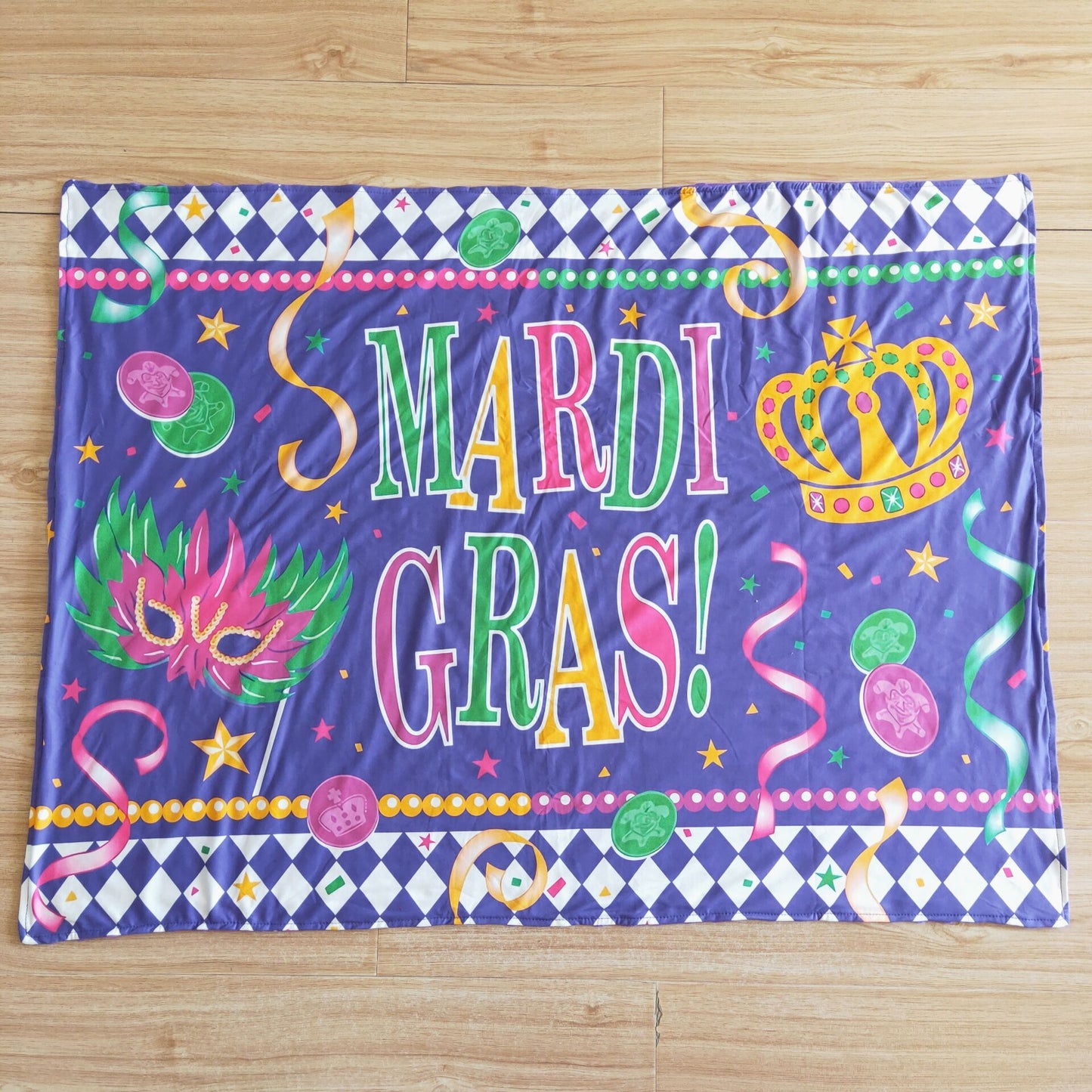 Mardi Gras Carnival letters purple holiday blanket