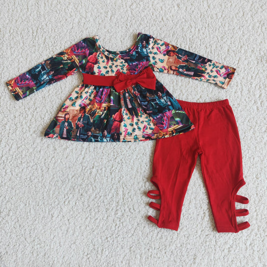 promotion PROMOTION PRICE 6 C8-23 girl red fashion tunic bow long sleeve legging pant outfit  RTS 202501