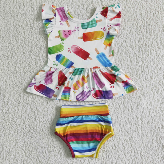 promotion GBO0013 RTS Popsicle Set  colorful ice sucker popsicle short sleeve bummie set girl outfits 0430