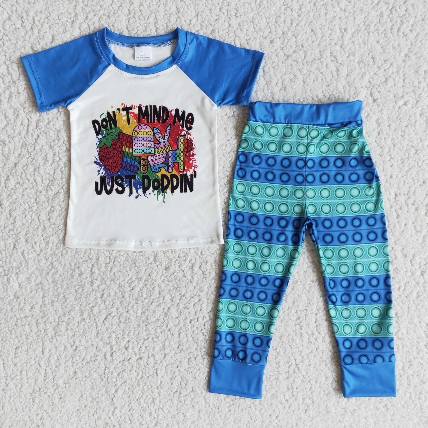 don't mind me just poppin letters raglan blue green ball stripe short sleeve pant outfits 0103