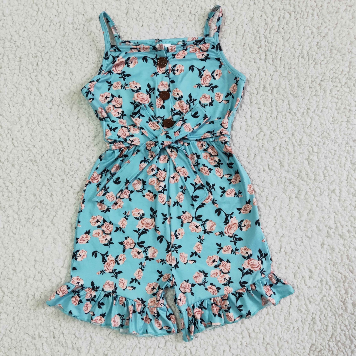 RTS spring blue overall Summer pink flower print jumpsuit girl clothes 0514