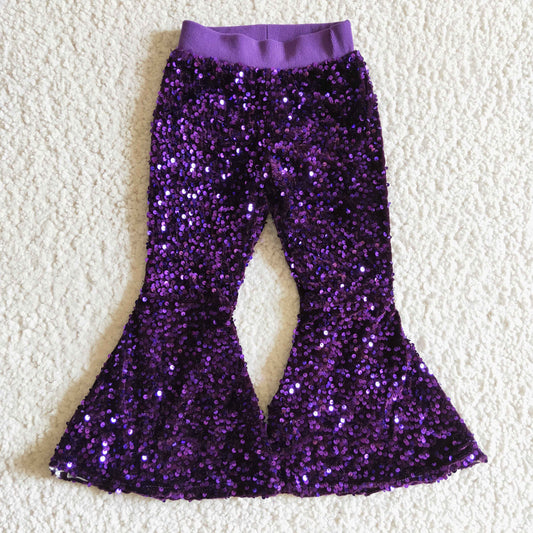P0032 kids sequin long bell purple pants RTS Free shipping order $100+