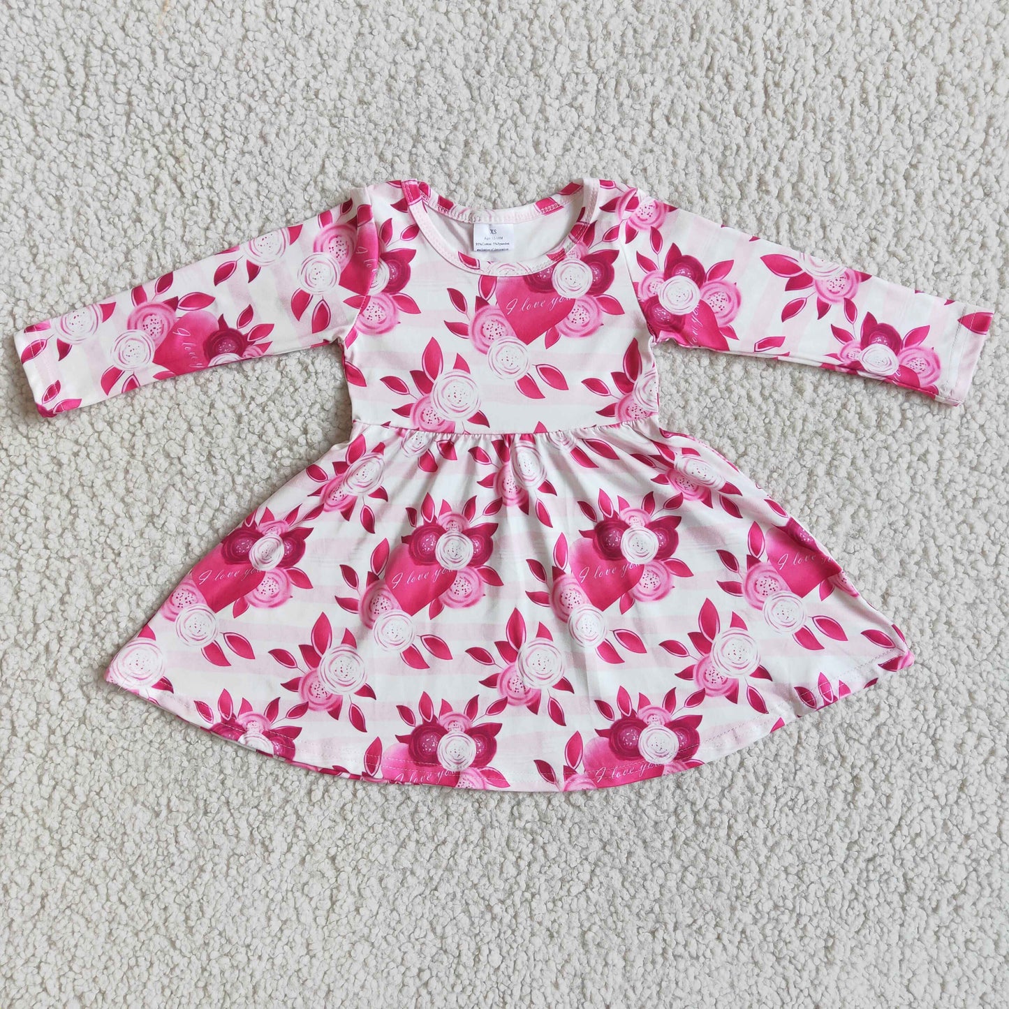 promotion 6 B2-15 valentine cartoon love pink floral long sleeve dress