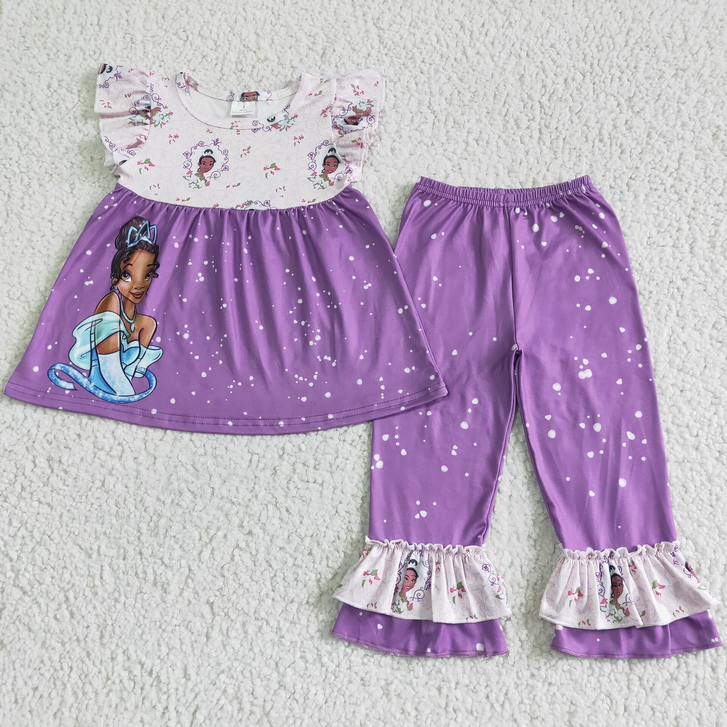 cartoon princess purple girl short sleeve long pant outfit 0411