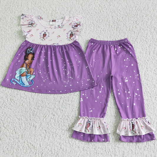 cartoon princess purple girl short sleeve long pant outfit 0411