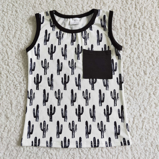 BT00067 black cactus print boy vest tank shirt top RTS 20230328 rts