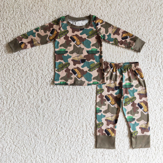 tank Camo army green long sleeve boy pajamas outfit 1024