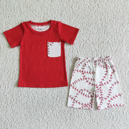 promotion RTS BSSO0022 red white baseball pocket short sleeve shorts boy outfit 20230323
