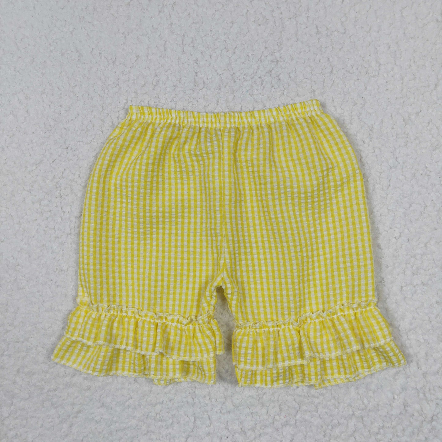 SS0065 girl seersucker ruffles yellow summer shorts 20230327 RTS