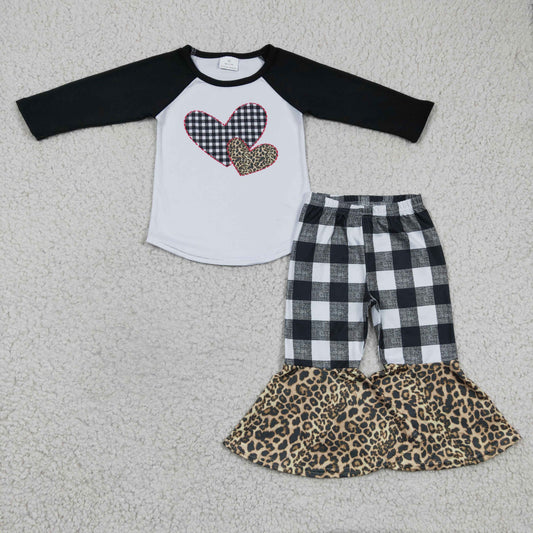 promotion 6 B7-23 Black white Love leopard plaid long sleeve bell bottom outfits valentine 202312  RTS