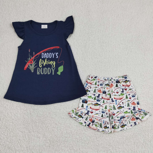 GSSO0165 RTS offset printing daddy fishing short sleeve shorts girl summer outfit 20230217