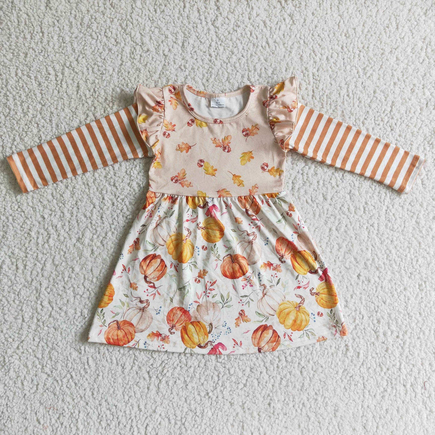 Promotion 202410 GLD0085 RTS long sleeve fall pumpkin halloween stripe girl dress