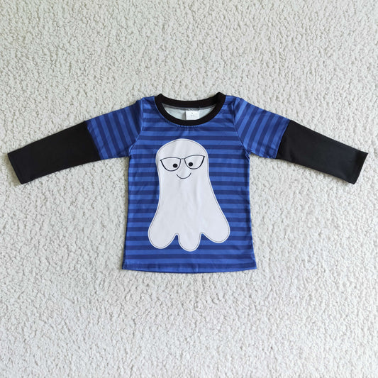 BT0053 RTS halloween purple stripe ruffle snap long sleeve boy top T-shirt 0805