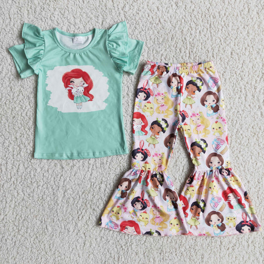promotion RTS D3-4 cartoon princess rabbit chick ruffles short sleeve GIRL outfit