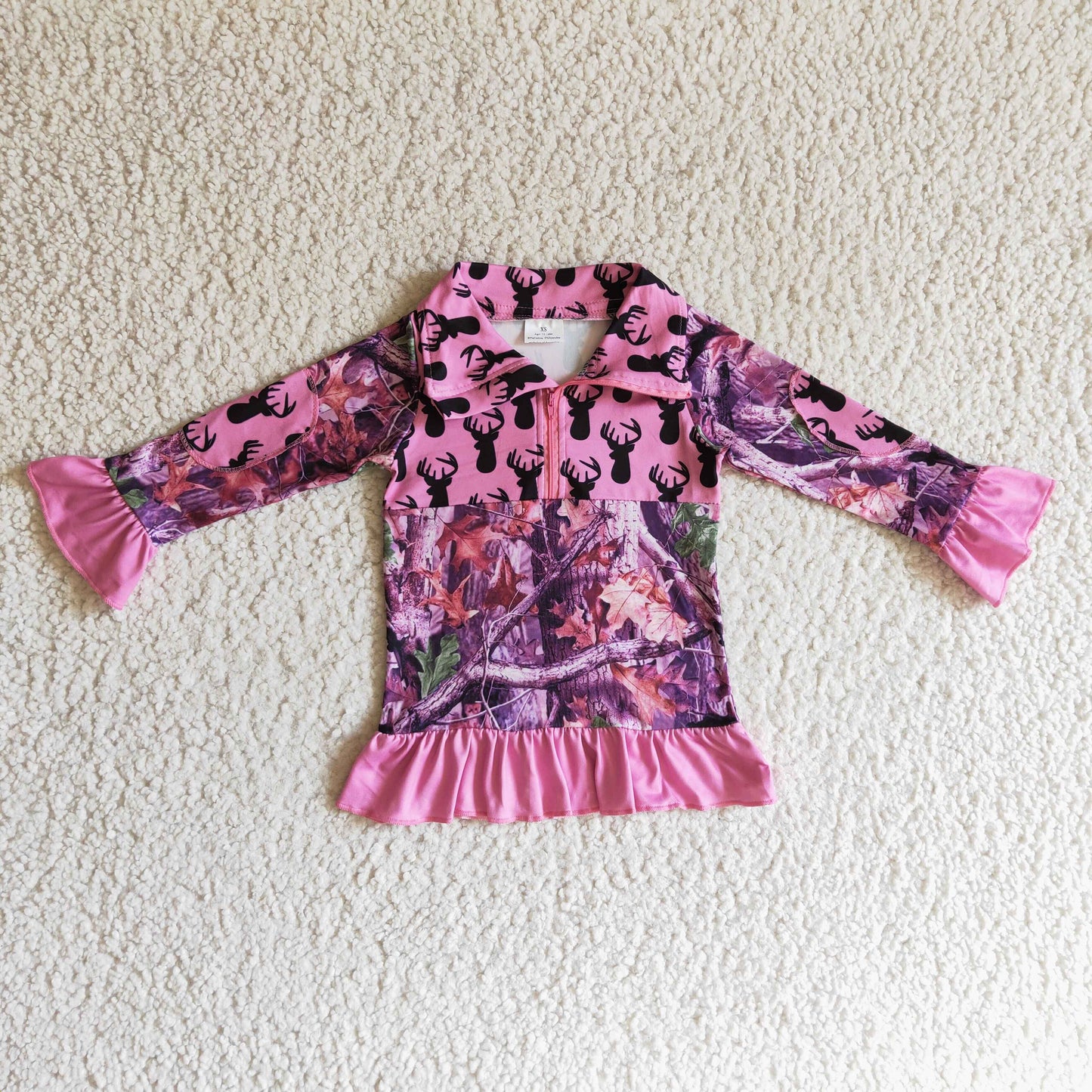 pink camo deer long sleeve girl top pullover shirt 1013 RTS GT0056