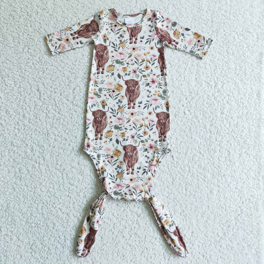 NB0013 0818 RTS pink flower brown cow gown western calf roping team short sleeve romper