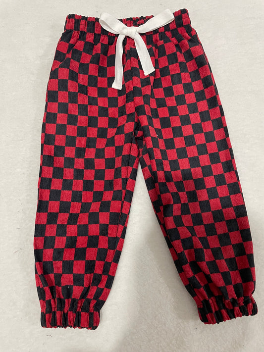 preorder red plaid cotton long jogger pants  0711 RTS