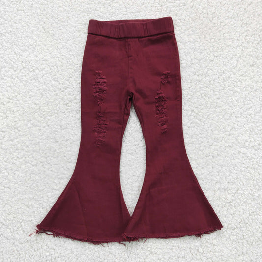 P0047 deep red bell bottom denim pants 1206 RTS