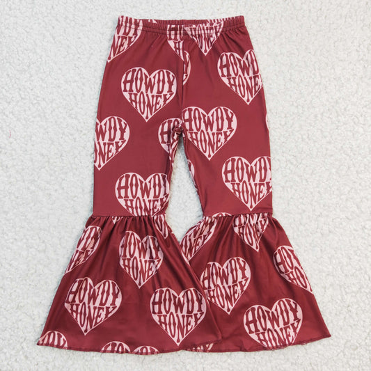 P0052 bell bottom love heart howdy girl long pants 20230103